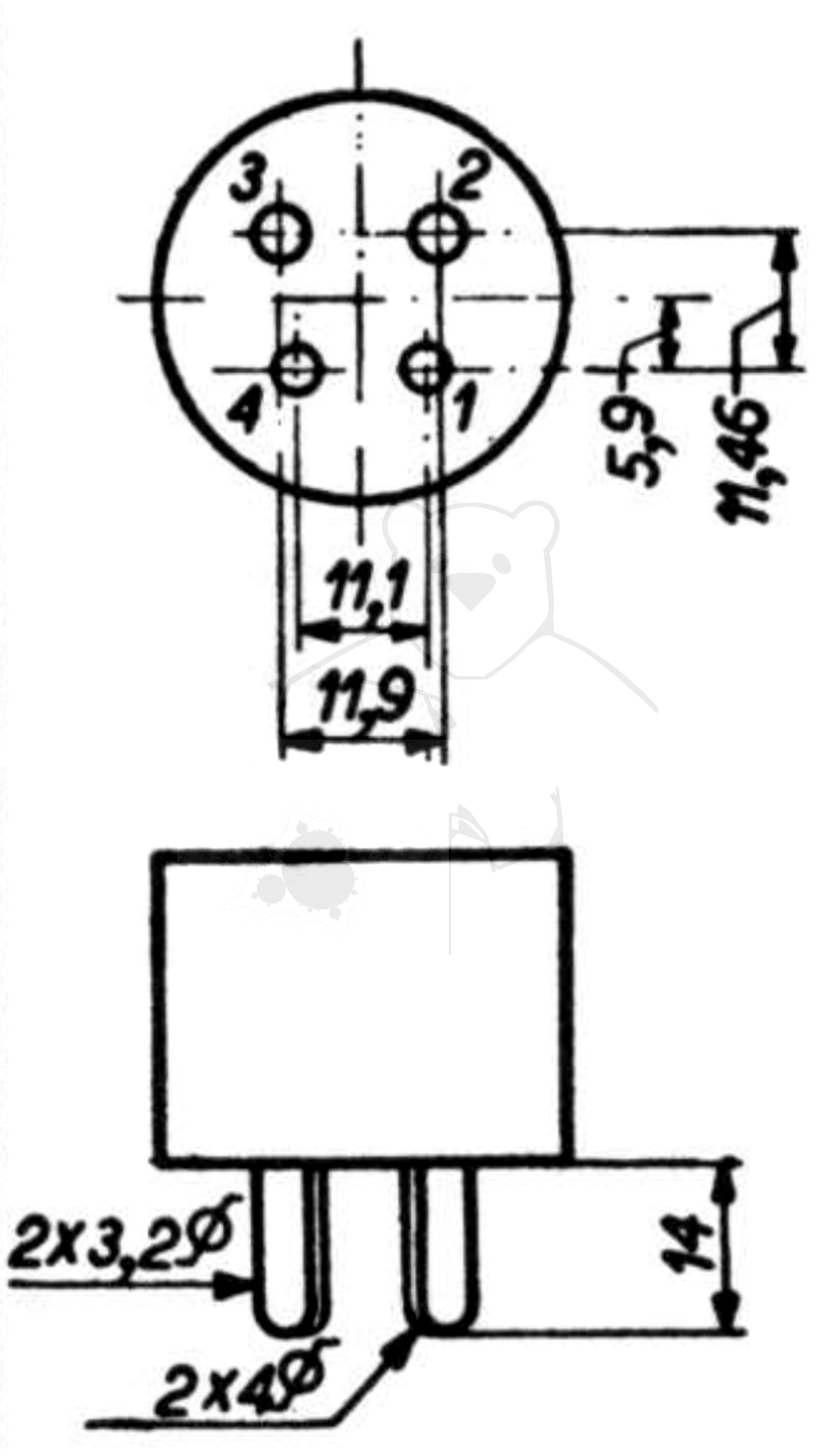 Fassung für Röhren mit: USA, Small, 4pol. aus: Das große Röhrenhandbuch, Franzis Verlag, 1995 München